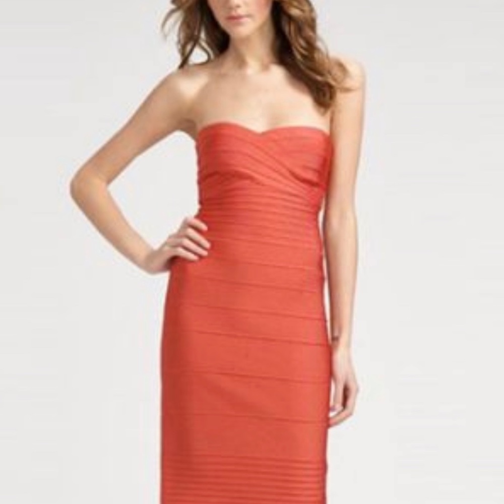 Herve Leger strapless sweetheart dress chili S